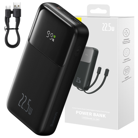 Baseus Comet Series | Power Bank z wbudowanymi kablami USB-C Lightning 10000mAh 22.5W PD QC
