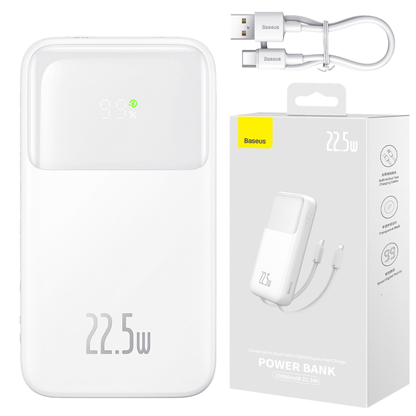 Baseus Comet Series | Power Bank z wbudowanymi kablami USB-C Lightning 10000mAh 22.5W PD QC