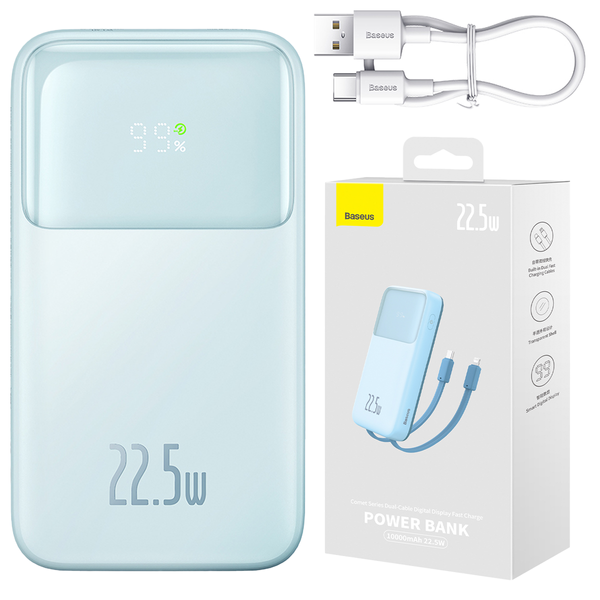 Baseus Comet Series | Power Bank z wbudowanymi kablami USB-C Lightning 10000mAh 22.5W PD QC