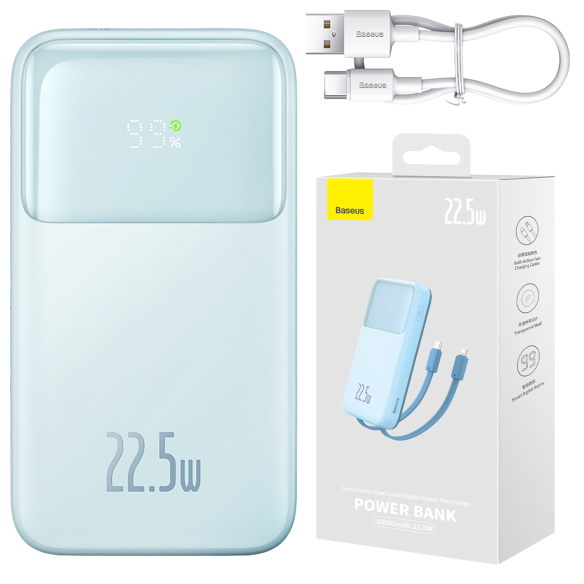 Baseus Comet Series | Power Bank z wbudowanymi kablami USB-C Lightning 10000mAh 22.5W PD QC