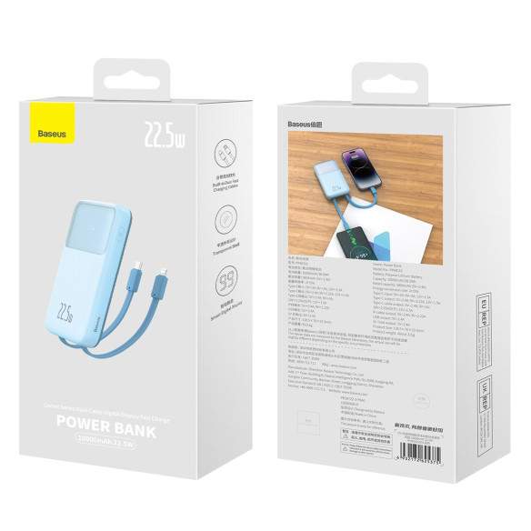 Baseus Comet Series | Power Bank z wbudowanymi kablami USB-C Lightning 10000mAh 22.5W PD QC