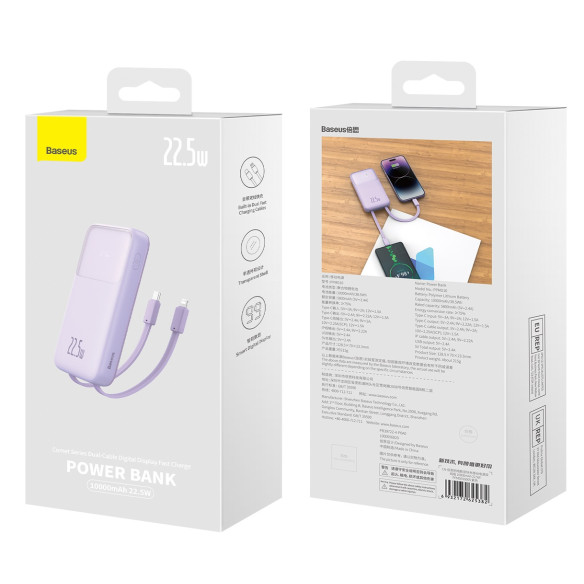 Baseus Comet Series | Power Bank z wbudowanymi kablami USB-C Lightning 10000mAh 22.5W PD QC