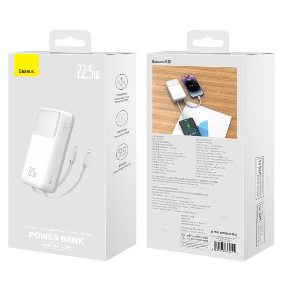 Baseus Comet Series | Power Bank z wbudowanymi kablami USB-C Lightning 20000mAh 22.5W PD QC