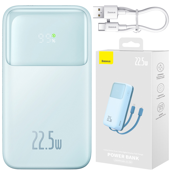 Baseus Comet Series | Power Bank z wbudowanymi kablami USB-C Lightning 20000mAh 22.5W PD QC