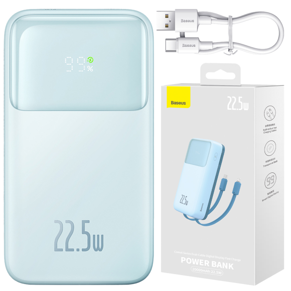 Baseus Comet Series | Power Bank z wbudowanymi kablami USB-C Lightning 20000mAh 22.5W PD QC