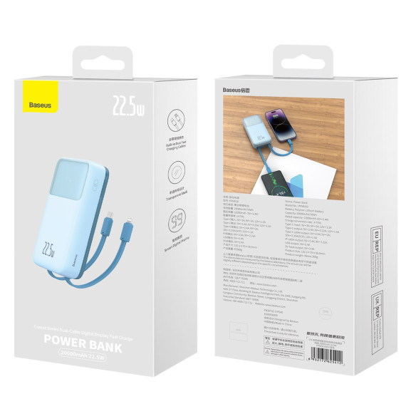 Baseus Comet Series | Power Bank z wbudowanymi kablami USB-C Lightning 20000mAh 22.5W PD QC