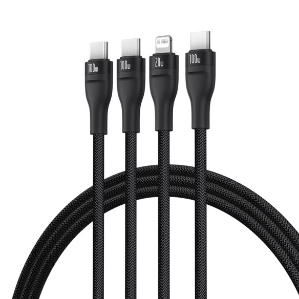 Baseus Flash Series 3 One-for-three Fast Charging Cable Type-C to C+C+L 100W 1.5m Cluster Black