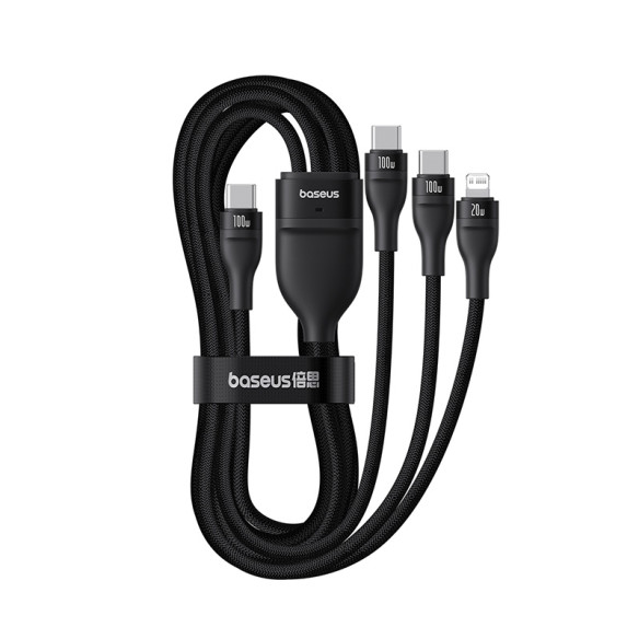 Baseus Flash Series 3 One-for-three Fast Charging Cable Type-C to C+C+L 100W 1.5m Cluster Black