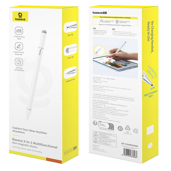 Baseus Smooth Writing III | Rysik do ekranów , uniwersalny, Stylus PEN 3w1 , 3 końcówki Android / iOS