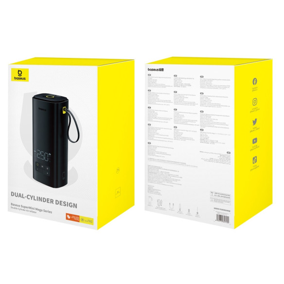 Baseus SuperMini Mega Series | Pompka samochodowa, sprężarka, kompresor do samochodu 120W + końcówki