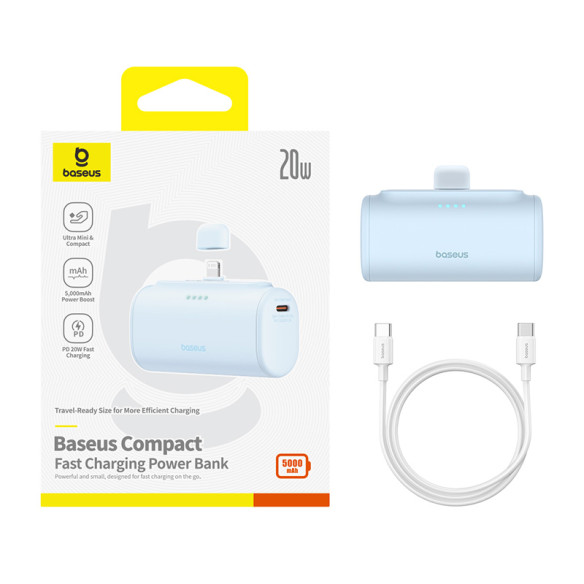 Baseus Compact | Mały Power Bank 5000mAh z szybkim ładowaniem 20W PD USB-C Lightning