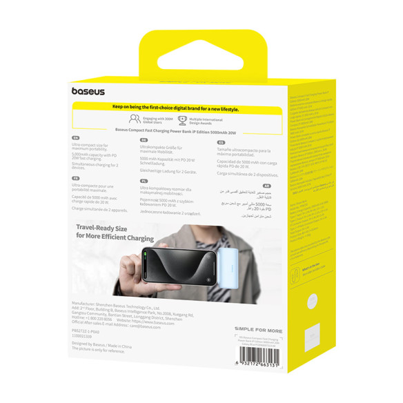 Baseus Compact | Mały Power Bank 5000mAh z szybkim ładowaniem 20W PD USB-C Lightning