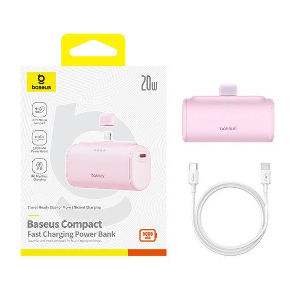Baseus Compact | Mały Power Bank 5000mAh z szybkim ładowaniem 20W PD USB-C Lightning