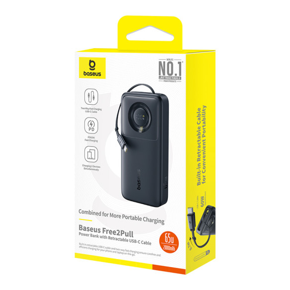 Baseus Free2Pull | Power Bank z wbudowanym kablem USB-C 65W PD 