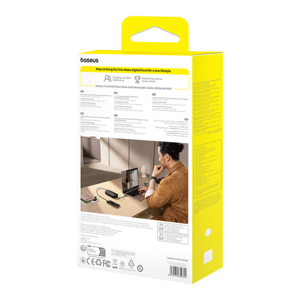 Baseus Free2Pull | Power Bank z wbudowanym kablem USB-C 65W PD 