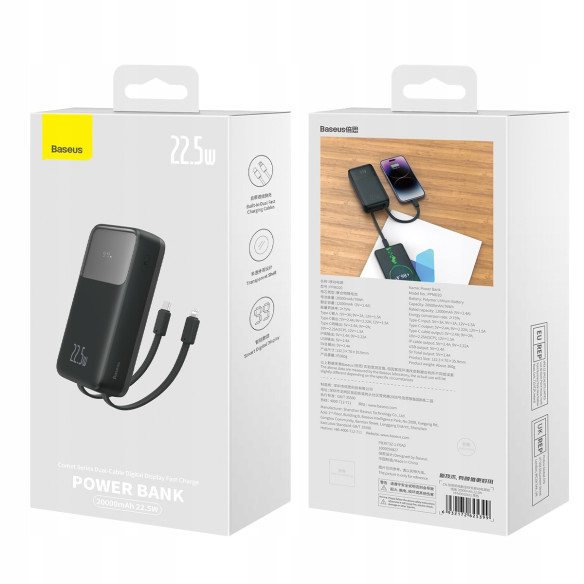 Baseus Comet Series Dual-Cable Digital Display Fast Charge Power Bank 20000mAh 22.5W