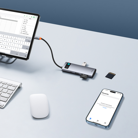 Baseus Metal Gleam Series 7-Port | HUB Adapter Przejściówka 7w1 USB-C do HDMI, 3x USB3.0, SD, TF, PD 100W