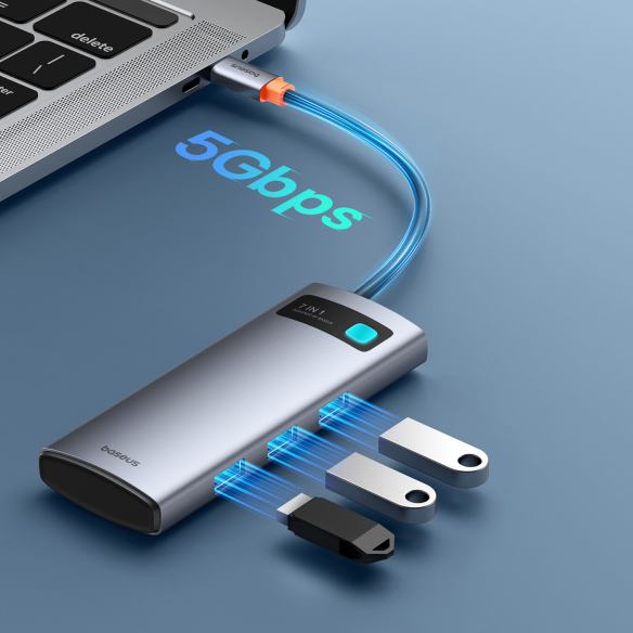 Baseus Metal Gleam Series 7-Port | HUB Adapter Przejściówka 7w1 USB-C do HDMI, 3x USB3.0, SD, TF, PD 100W