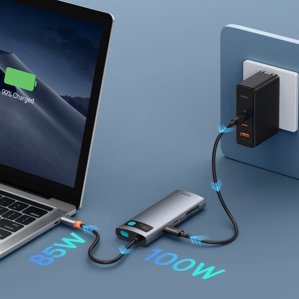 Baseus Metal Gleam Series 7-Port | HUB Adapter Przejściówka 7w1 USB-C do HDMI, 3x USB3.0, SD, TF, PD 100W