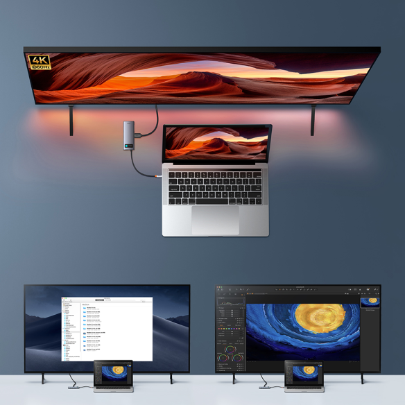 Baseus Metal Gleam Series 7-Port | HUB Adapter Przejściówka 7w1 USB-C do HDMI, 3x USB3.0, SD, TF, PD 100W