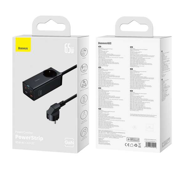 Baseus GaN3 Pro | Listwa zasilająca, ładowarka sieciowa 5 portów 65W USB-C USB-A AC
