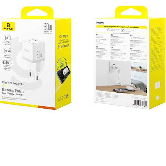 Baseus Palm Szybka Ładowarka Sieciowa C+U 30W EU Moon White