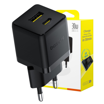 Baseus Palm Szybka Ładowarka Sieciowa C+U 30W EU Cluster Black