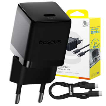 Baseus Palm Szybka Ładowarka Sieciowa 1C 20W EU Cluster Black