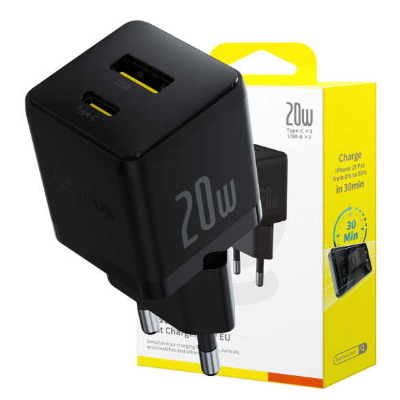 Baseus Palm |  Szybka Ładowarka Sieciowa, Zasilacz USB-C USB-A PD 20W