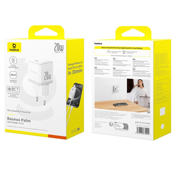 Baseus Palm | Szybka Ładowarka Sieciowa, Zasilacz USB-C PD 20W