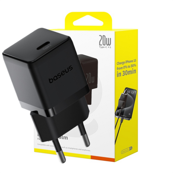Baseus Palm Szybka Ładowarka Sieciowa 1C 20W EU Cluster Black