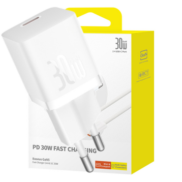 Baseus GaN5 Szybka Ładowarka Sieciowa Mini 1C 30W EU Moon White