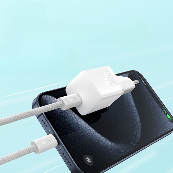 Baseus GaN5 Szybka Ładowarka Sieciowa Mini 1C 30W EU Moon White