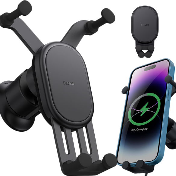 Baseus Stable Gravitional | Uchwyt samochodowy z ładowaniem bezprzewodowym Qi 15W do kratki nawiewu