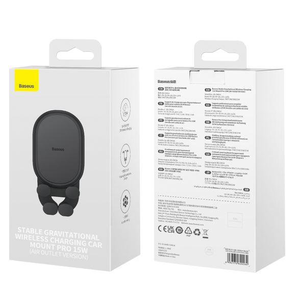 Baseus Stable Gravitional | Uchwyt samochodowy z ładowaniem bezprzewodowym Qi 15W do kratki nawiewu