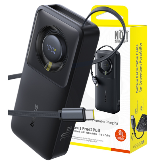 Baseus Free2Pull Power Bank with Retractable Cable 10000mAh 30W Cosmic Black