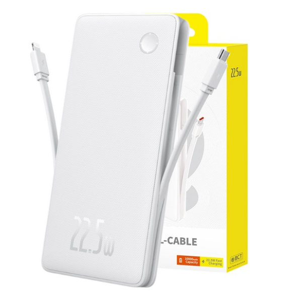 Baseus Airpow Lite Power Bank 10000mAh 22.5W Dual-Cable Moon White