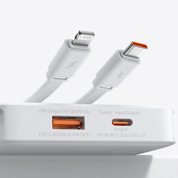 Baseus Airpow Lite Power Bank 10000mAh 22.5W Dual-Cable Moon White