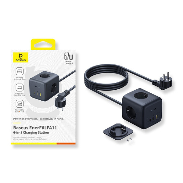 OS-Baseus EnerFill FA11 Kostka Ładująca 3AC+1U+1C 67W 1.5m EU Cosmic Black