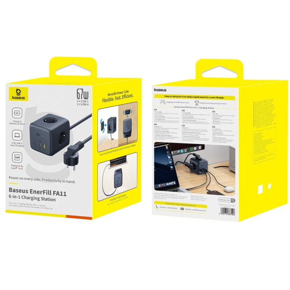 OS-Baseus EnerFill FA11 Kostka Ładująca 3AC+1U+1C 67W 1.5m EU Cosmic Black