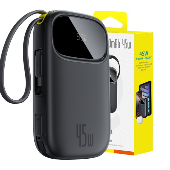OS-Baseus EnerFill FC31 Qpow 3 Digital Display Power Bank with USB-C+iP Cables 20000mAh 45W Cosmic Black
