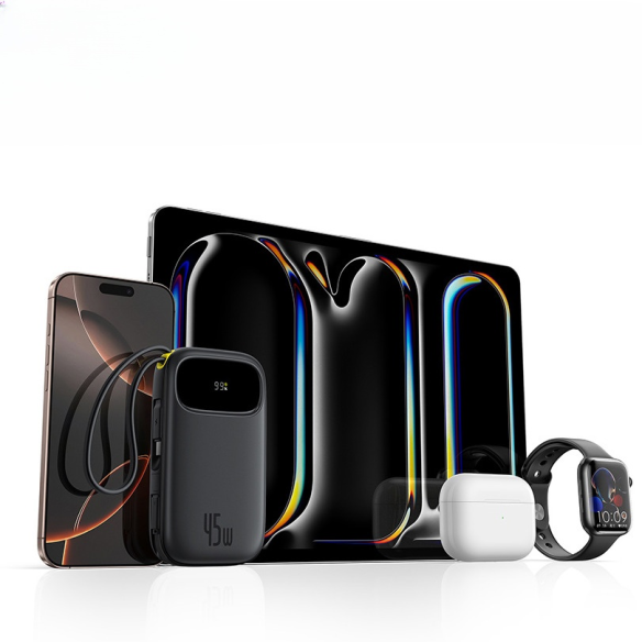 OS-Baseus EnerFill FC31 Qpow 3 Digital Display Power Bank with USB-C+iP Cables 20000mAh 45W Cosmic Black