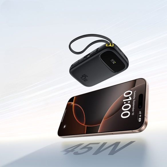 OS-Baseus EnerFill FC31 Qpow 3 Digital Display Power Bank with USB-C+iP Cables 20000mAh 45W Cosmic Black