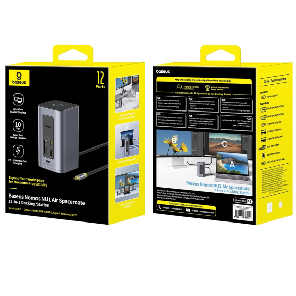 OS-Baseus NU1 Air Spacemate Stacja Dokująca 12w1 Space Grey