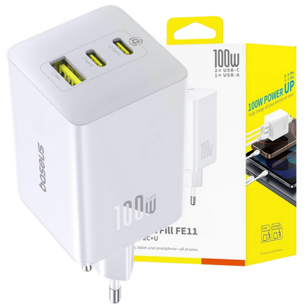 OS-Baseus EnerFill FE11 Szybka Ładowarka Sieciowa 2C+U 100W EU Moon White