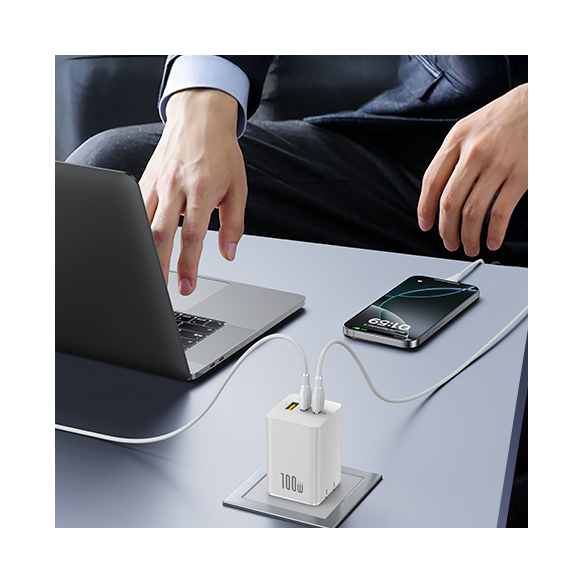 OS-Baseus EnerFill FE11 Szybka Ładowarka Sieciowa 2C+U 100W EU Moon White