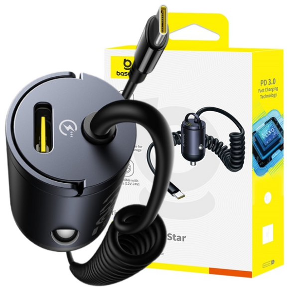Baseus Tiny Star Mini Ładowarka Samochodowa (C+C Cable Included) 30W Cosmic Black