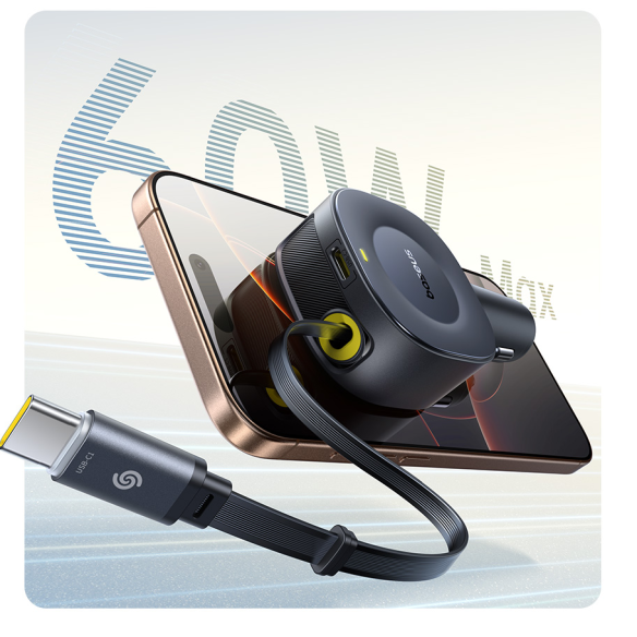 Baseus PrimeTrip VR2 Ładowarka Samochodowa Z ?Wysuwanym Kablem C+C 30W Cosmic Black
