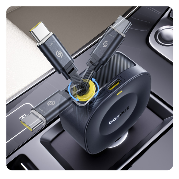 Baseus PrimeTrip VR2 Ładowarka Samochodowa Z ?Wysuwanym Kablem C+C 30W Cosmic Black