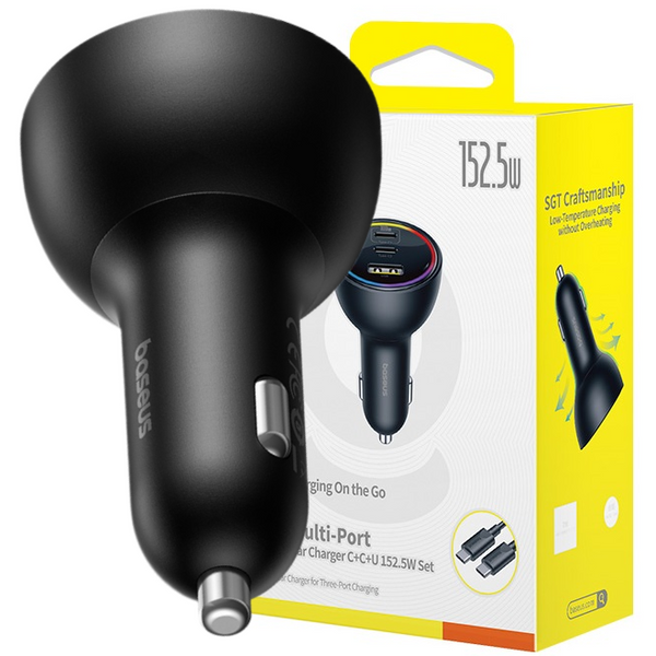 Baseus Multi-Port Fast Charge Ładowarka Samochodowa C+C+U 152.5W Set Cluster Black
